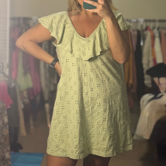 Dresses & Skirts - ASOS Design green eyelet peasant A-line mini dress